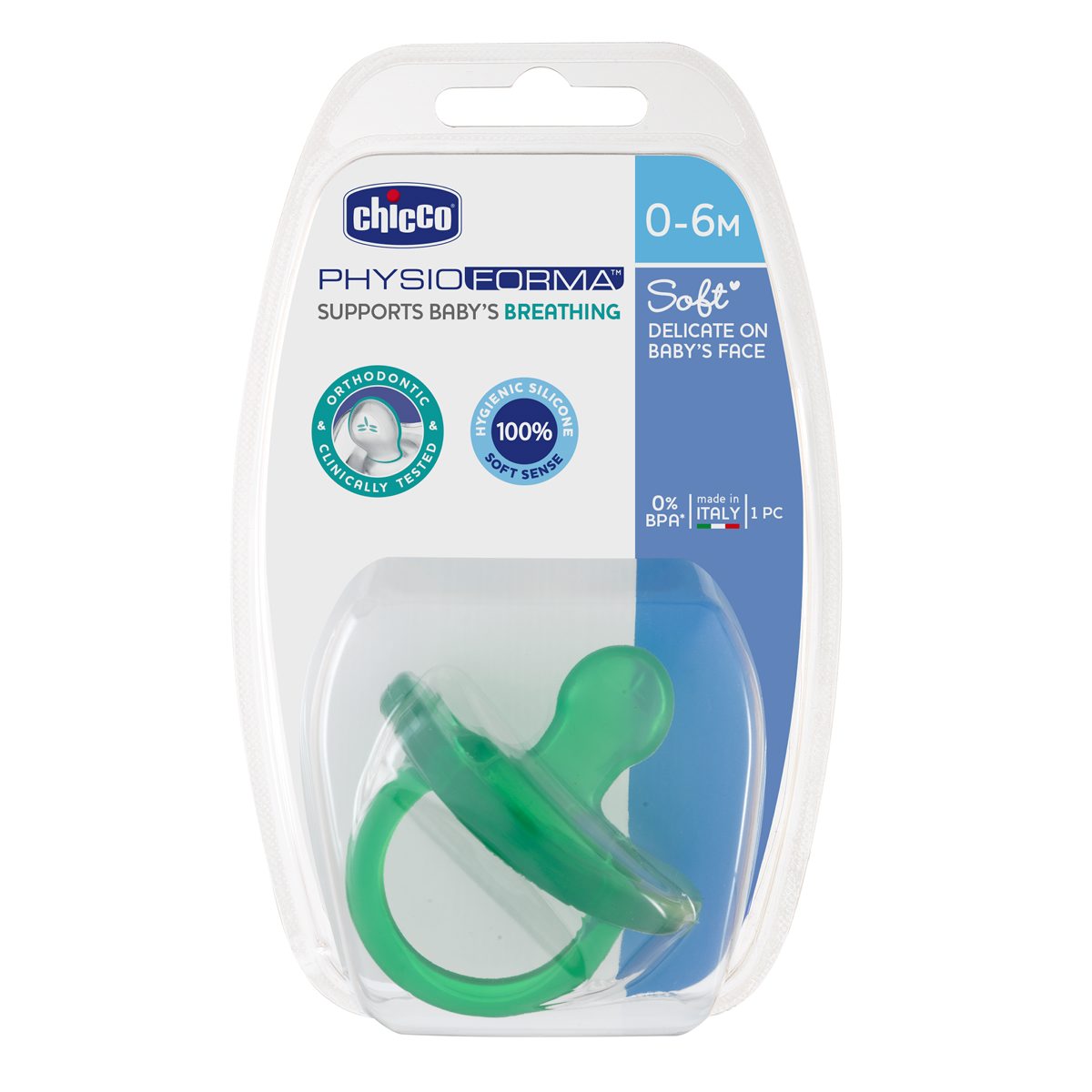 PhysioForma Soft 0-6m pacifier - 1 PC (100% silicone)-Blue